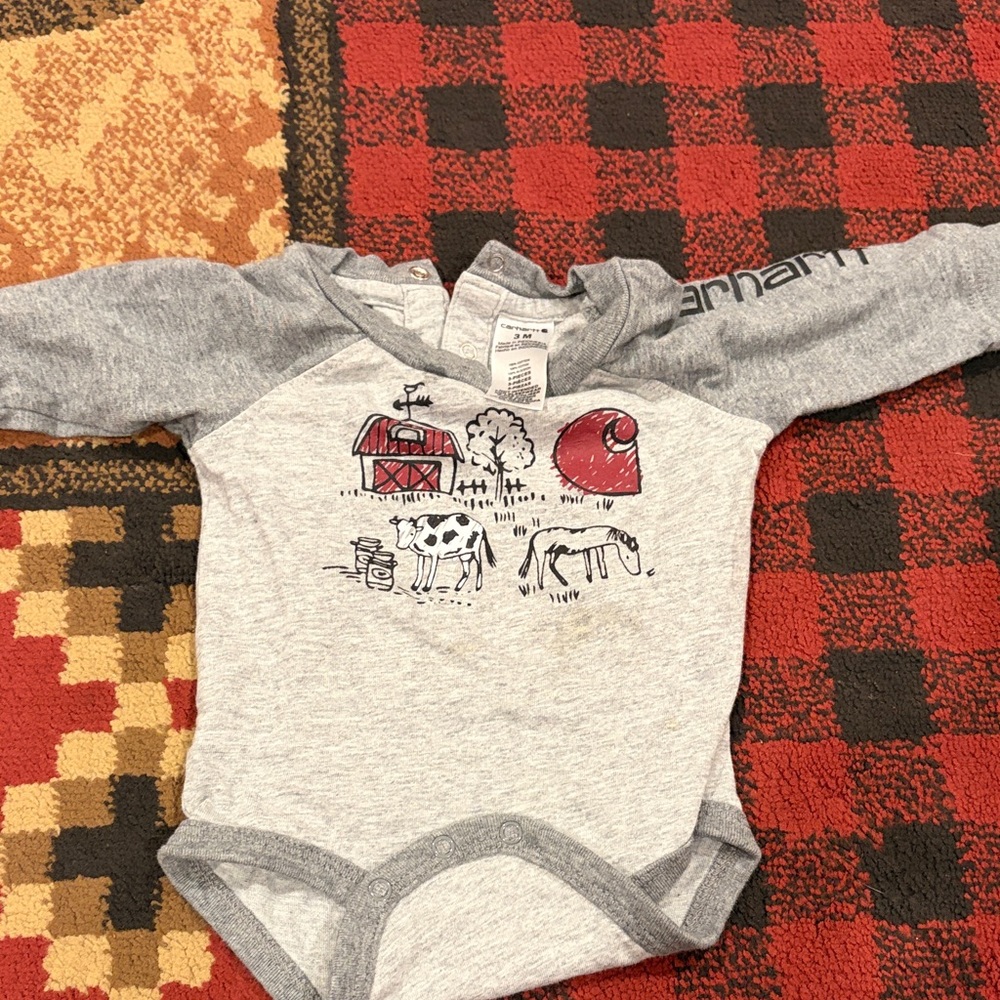 Carhartt Gray and Red Farm Graphic Hooded One-Piece Bodysuit